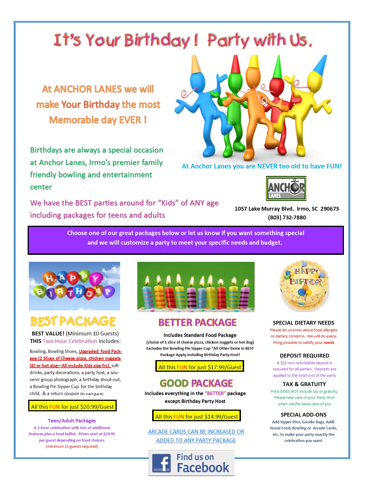 Book Your Birthday Party Today!  Contact Anchor Lanes for Details.